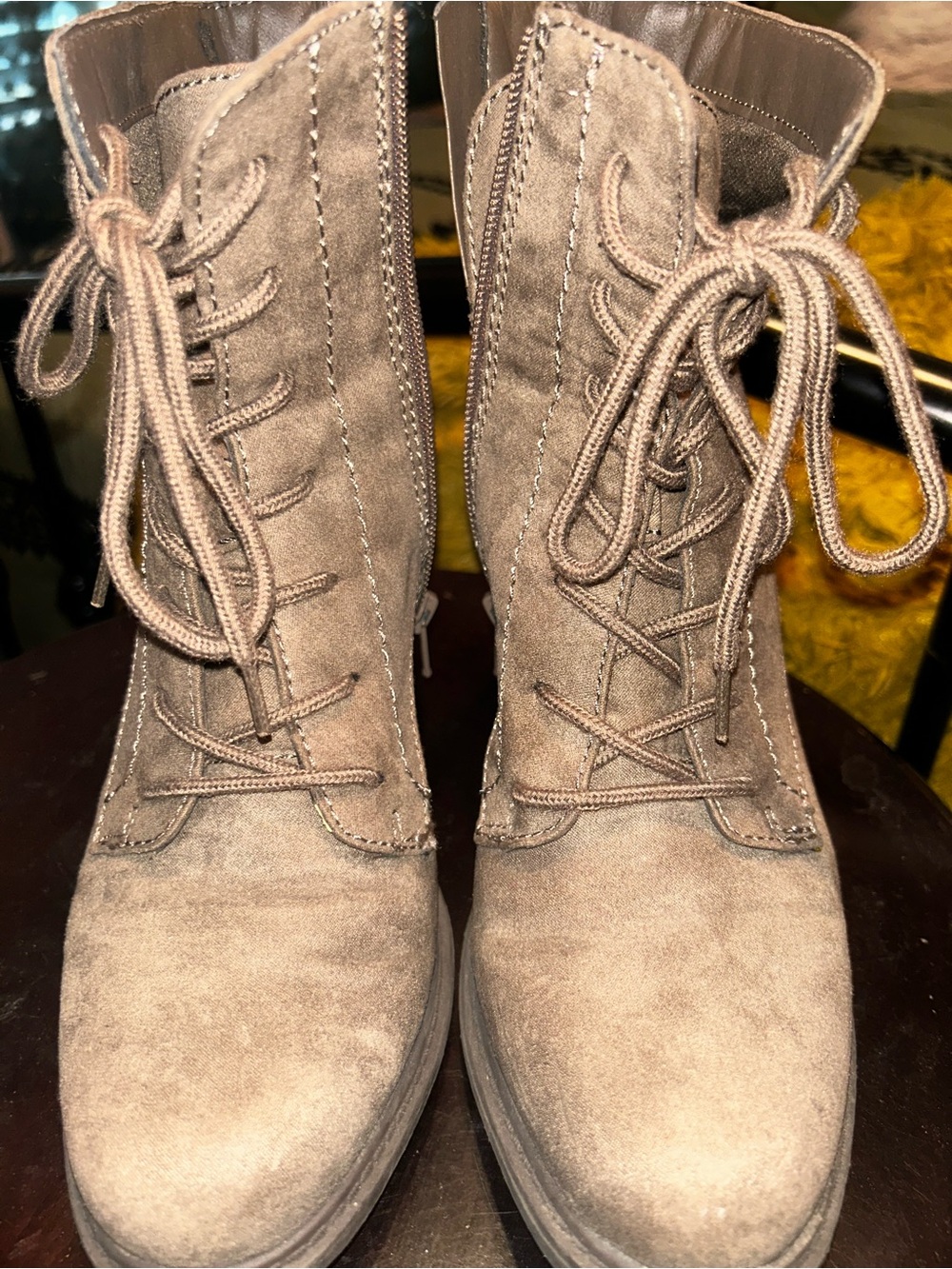 True Craft Taupe Suede Lace-Up Ankle Boots for Women